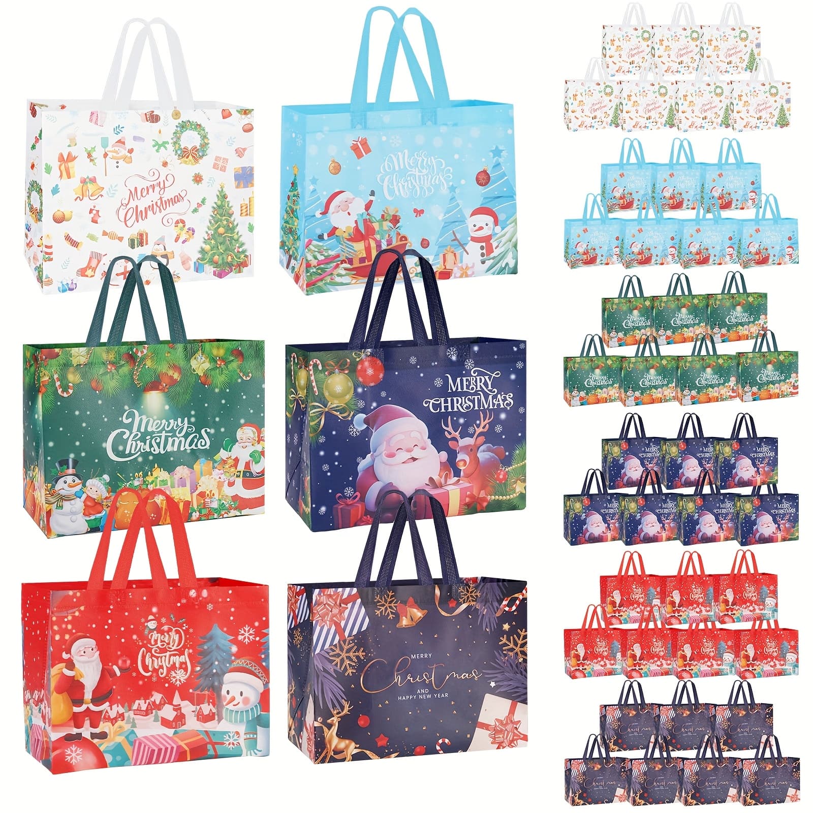 New Year 48pcs Christmas Gift Bags, Large Gift Bags Reusable Shopping Bags Have Santa Claus Christmas Tree Snowman "merry Christmas" pattern Of Gift Bag For Christmas Party, Christmas Surprise