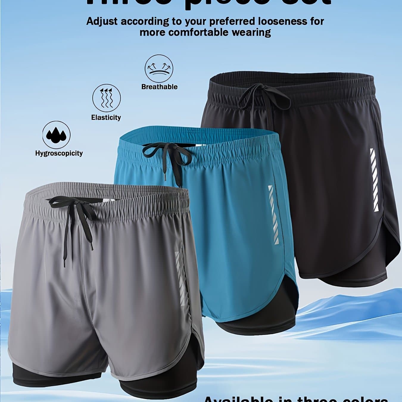 Set Of 3 Men's Gym Shorts, Featuring Quick-drying Fabric And An Elastic Drawstring Waist, Ideal For Running And Workouts