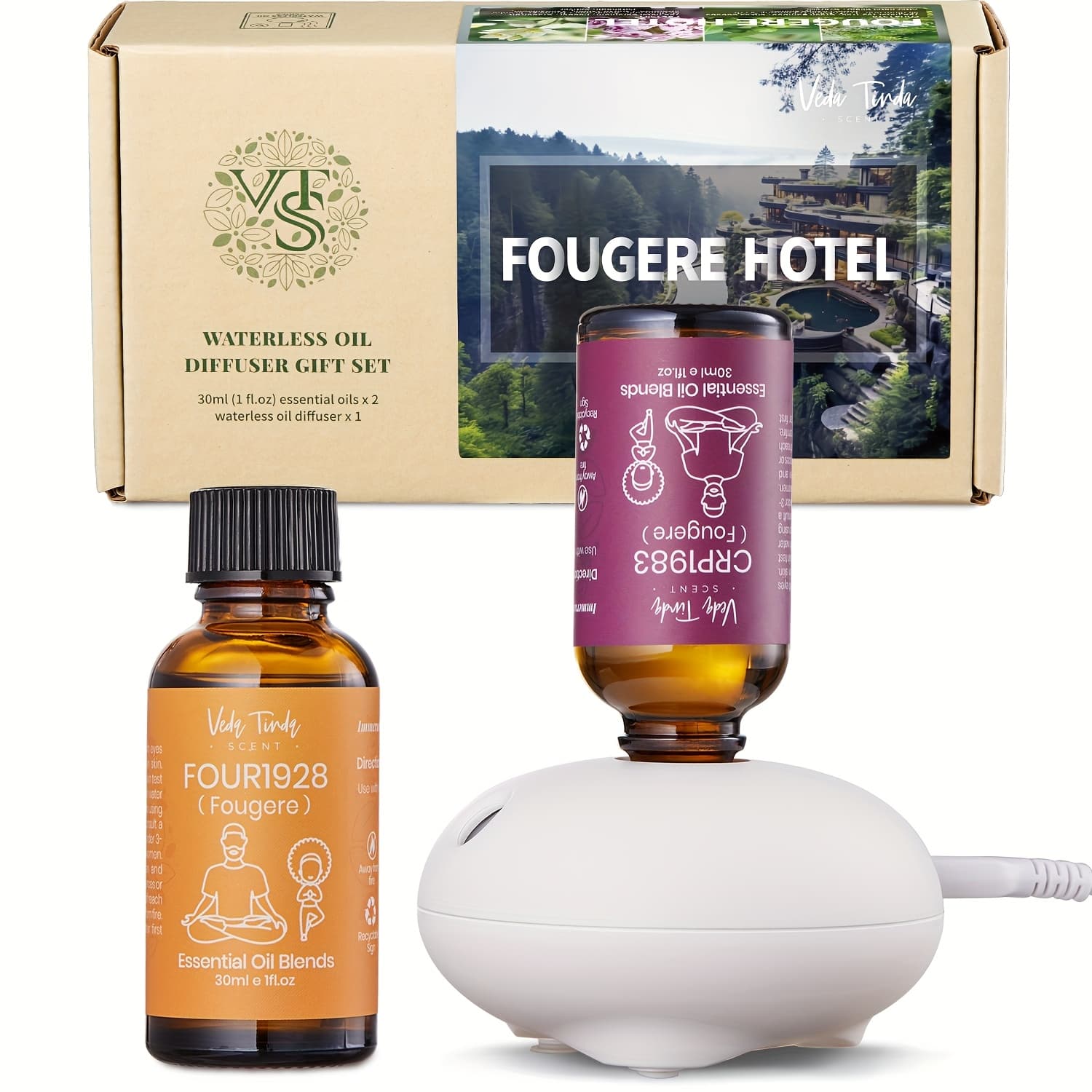 Vts Essential Oils With Waterless Oil Diffuser, Diffuser Oil Gifts (1fl.oz Hotel Fragrance Oil X 2 & Portable Diffuser)