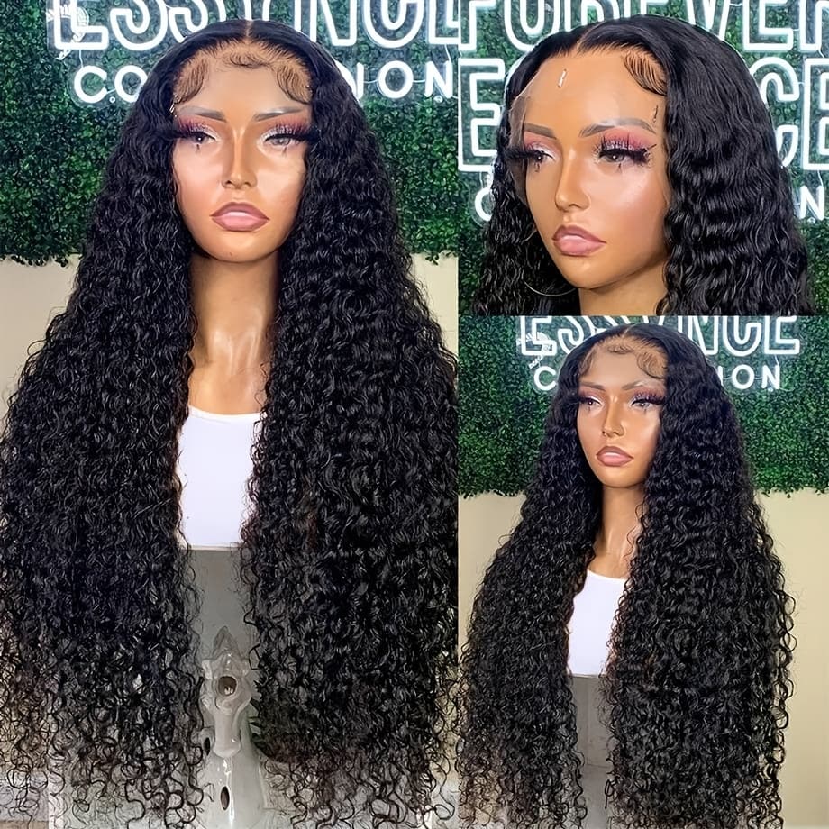 26 Inch Long Natural Black Deep Wave Lace Front Wig For Women - 180% Density, 13x4 Curly Lace Area, High-quality Heat Resistant Fiber, Versatile Styling Options