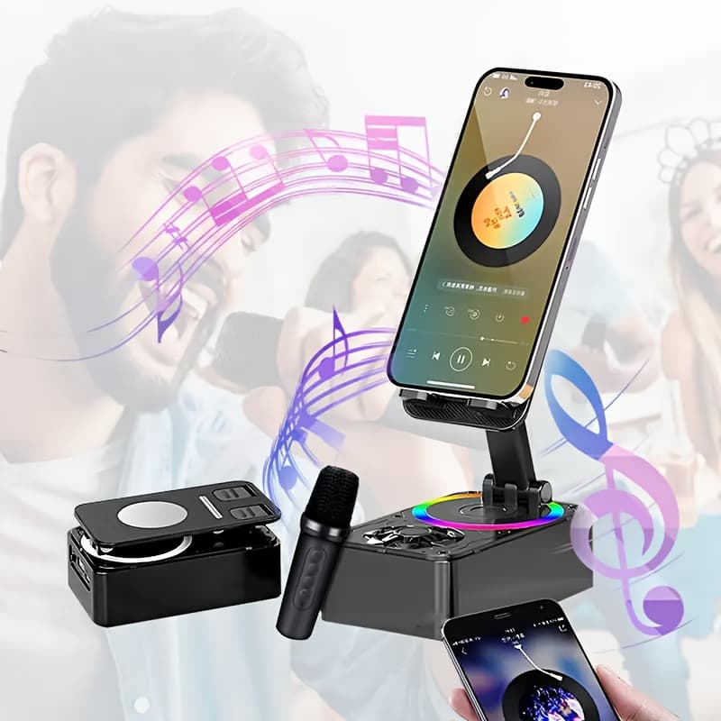 2025 3-in-1 Portable Phone Holder & Wireless Speaker – Inductive Surround Sound For Home, Outdoors & All Devices! Enhance Experience!