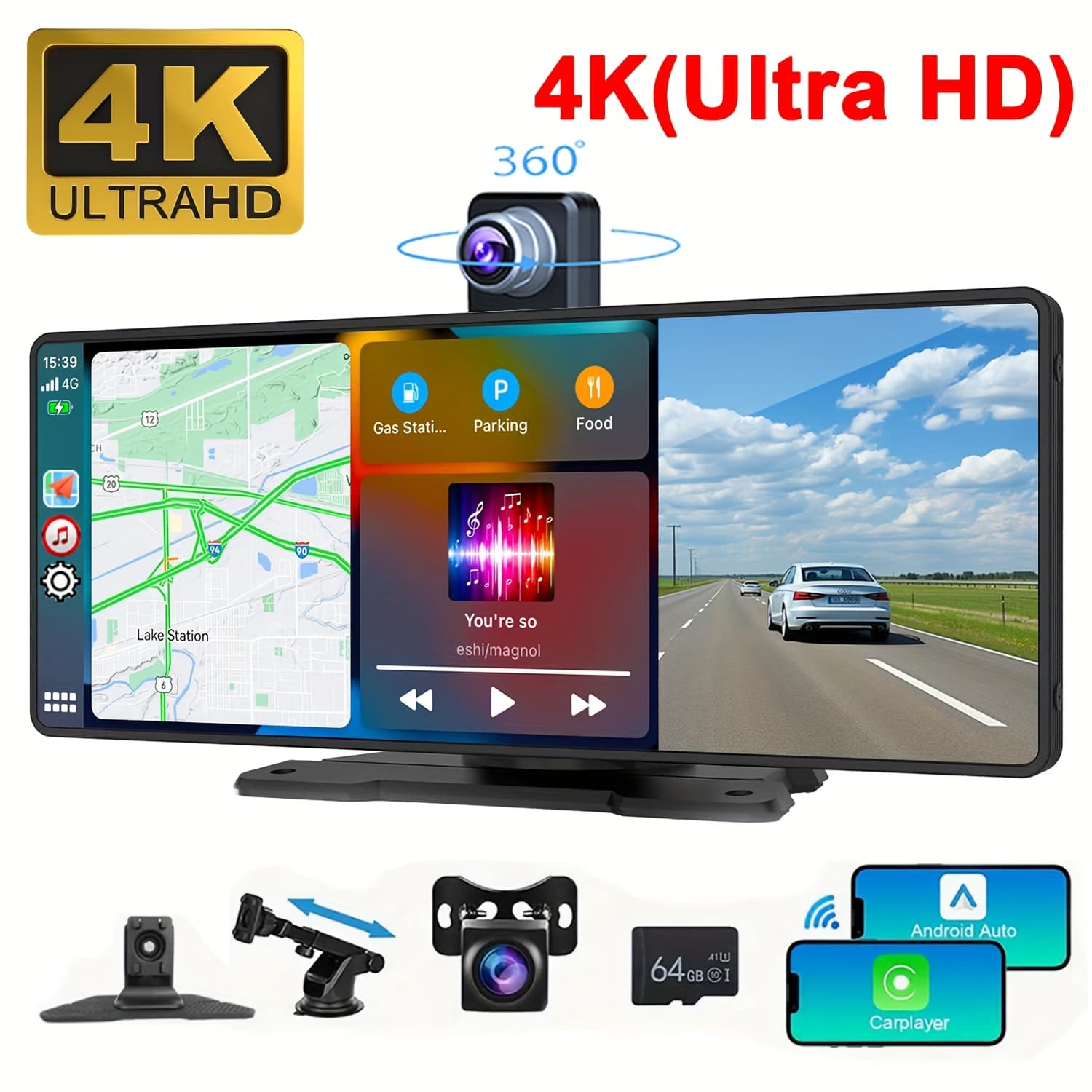 10.26-inch 4k Ultra Hd And 7-inch 1080p Portable Car Stereo Featuring A Display, Touchscreen, And Car Video Players Suitable For Any Vehicle, Without Battery