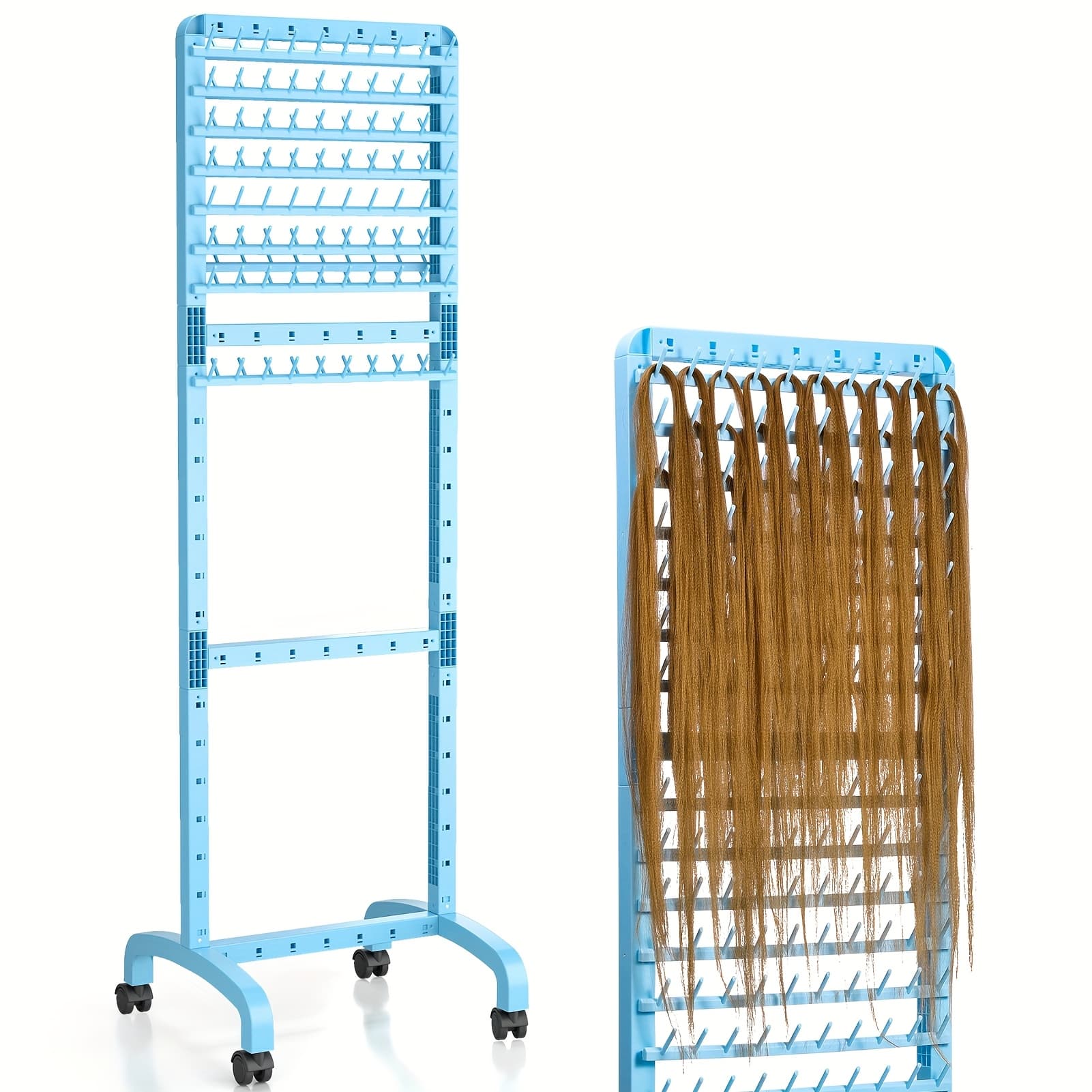 Adjustable Braiding Hair Rack With 160 Pegs, 2-sided Braid Rack For Braiding Hair, Movable Hair Racks For Braiders Standing With Wheels, Hair Extension Holder For Braiders, Hairstylists