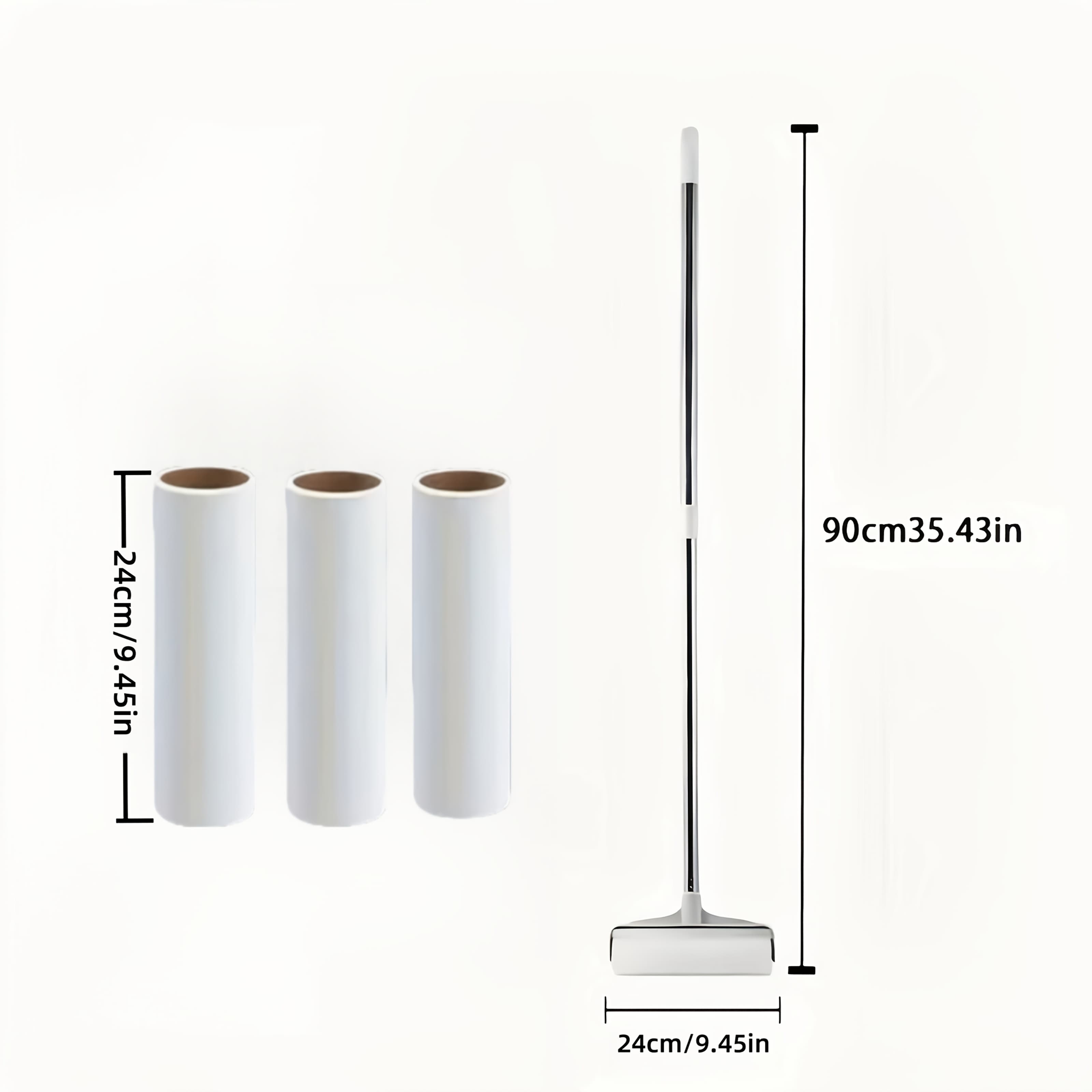 4pcs/set Of 3 Rolls Paper + 1 Long Handle Hair Remover, Retractable Clothes Brush, Household Cat Hair Floor Cleaning Tool, Pet Hair Removal Roller, Sofa Carpet Dusting Roller, Cleaning Tools