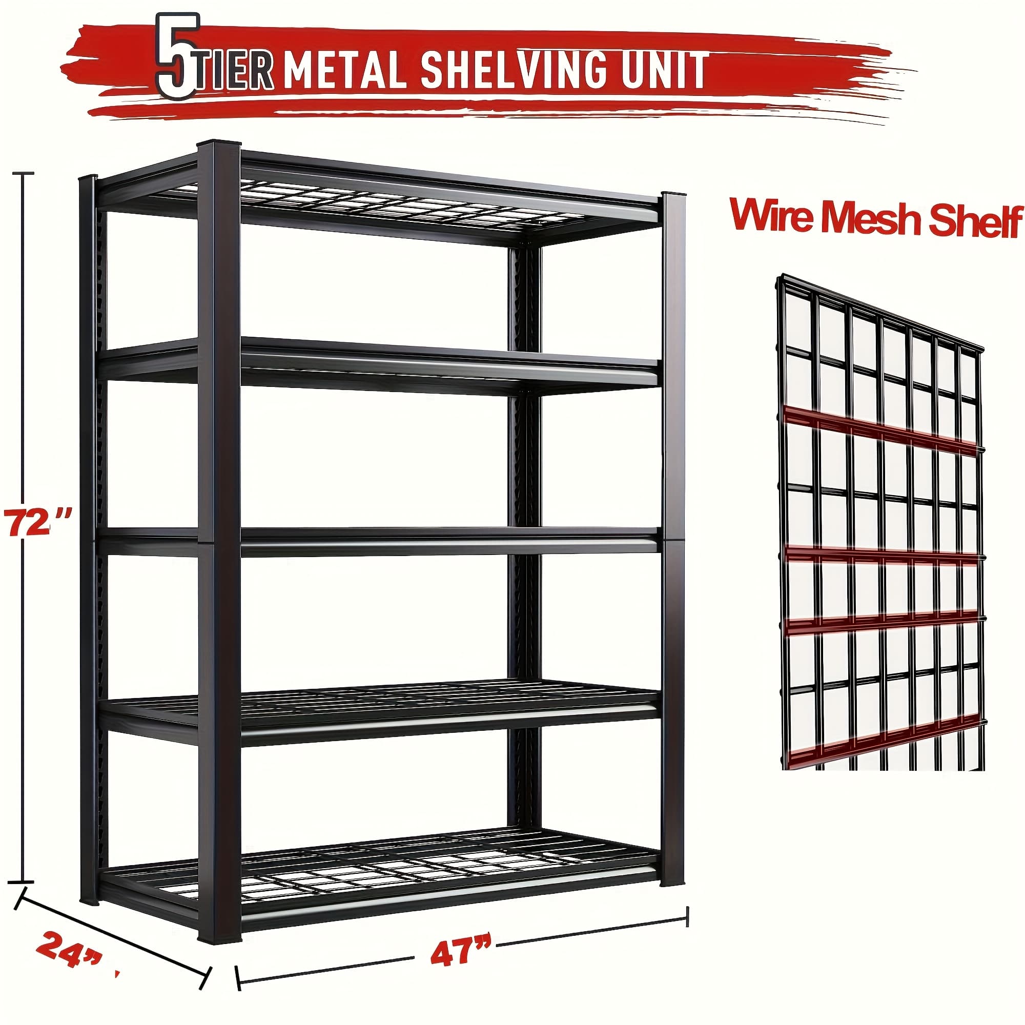 63/72/80/87h Garage Shelving Heavy Duty Storage Shelves 3000lbs Adjustable 5/6tier Metal Shelving Unit For Storage Rack Garage Storage Shelves Industrial Shelf Utility Rack, Storage Racks