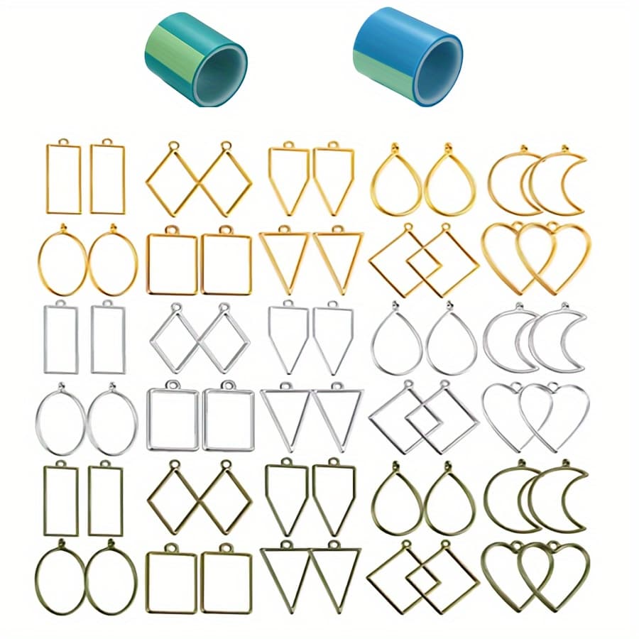 62pcs/set Assorted Open Metal Bezels For Resin Pressed Frame Charms Earring And Necklaces Making Frame, Ykmranxiwgr