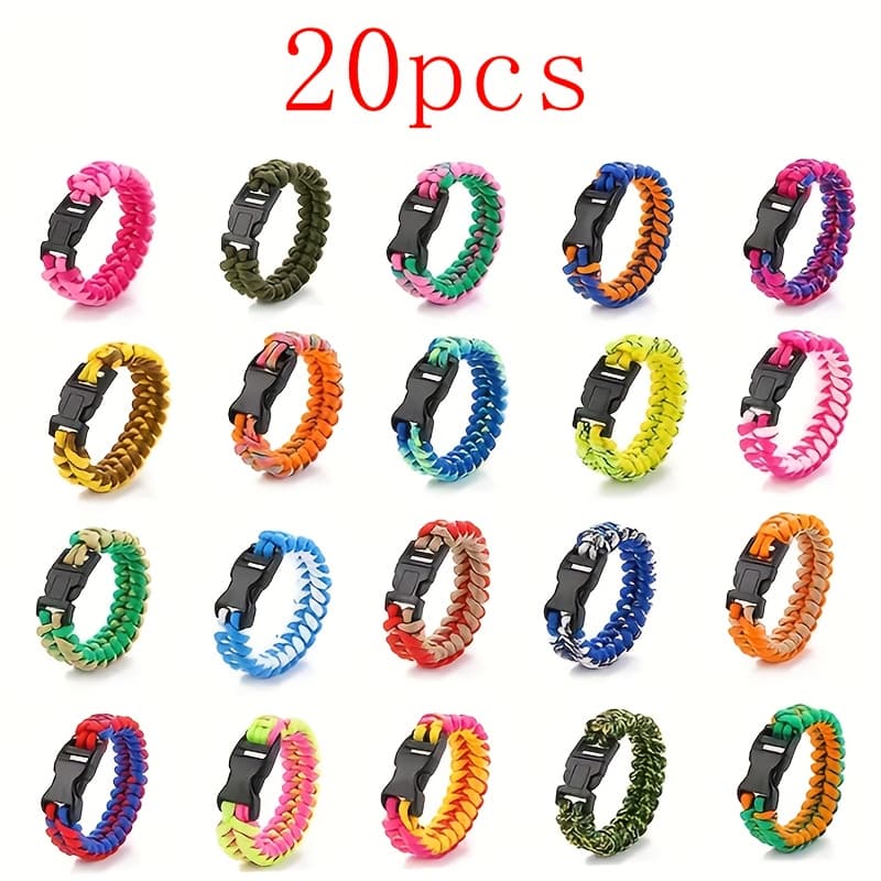 2pcs/20pcs Hand Woven Outdoor Camping Hiking Rope Bracelet, Suitable For Men And Women