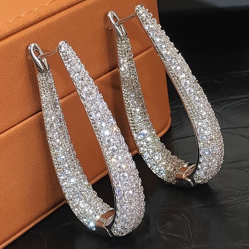 A Set Of Trendy Earrings, Chic -style Earrings For , Oversized Circular Women's Earrings Featuring Cubic Zirconia Studs, For Valentine's Day Gifts