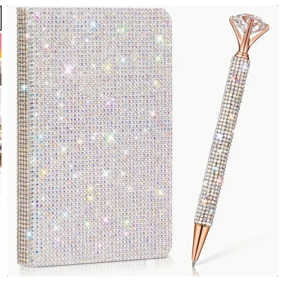 Diamond Notebook Set Sparkling Pocket Notebook Mini Diamond Hard Cover A6 Sparkling Diary Office Desktop Accessories Women's Products