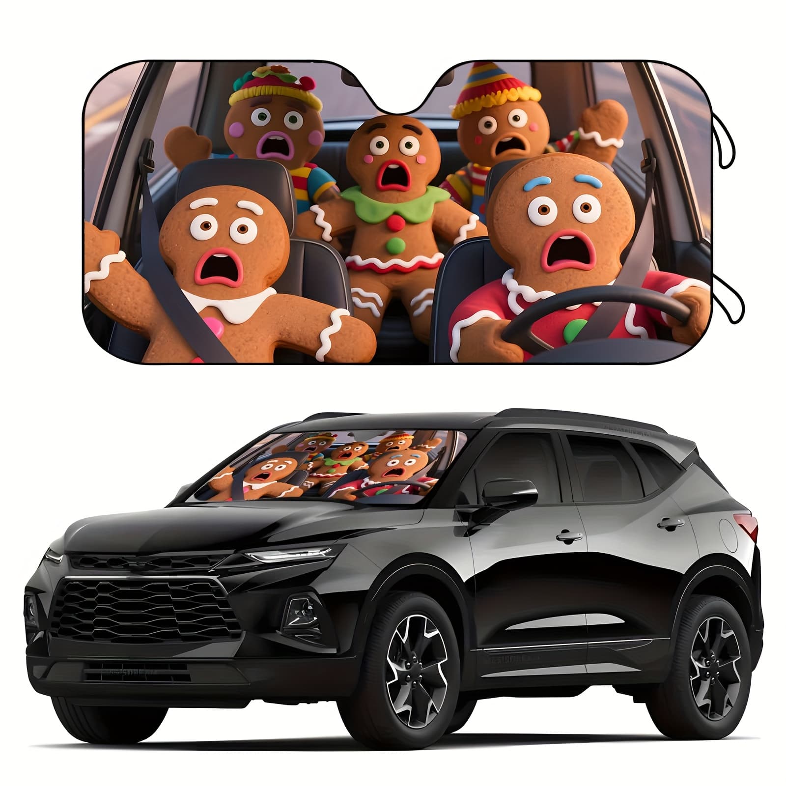 1pc, Funny Gingerbread Man Polyester Car Sun Visor - Universal Windshield Visor, Accessory, Cooling Window Visor