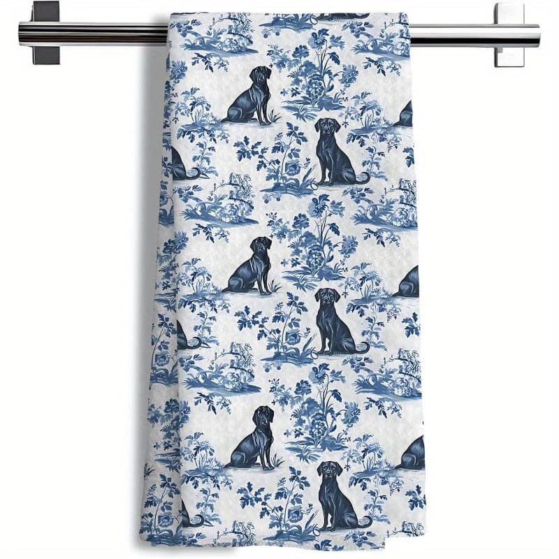 Of Towel Featuring A Chinoiserie Design With A , Measuring 18×26 Inches. Blue And White Botanical Towels Are Perfect For Decor And For Dog Lovers
