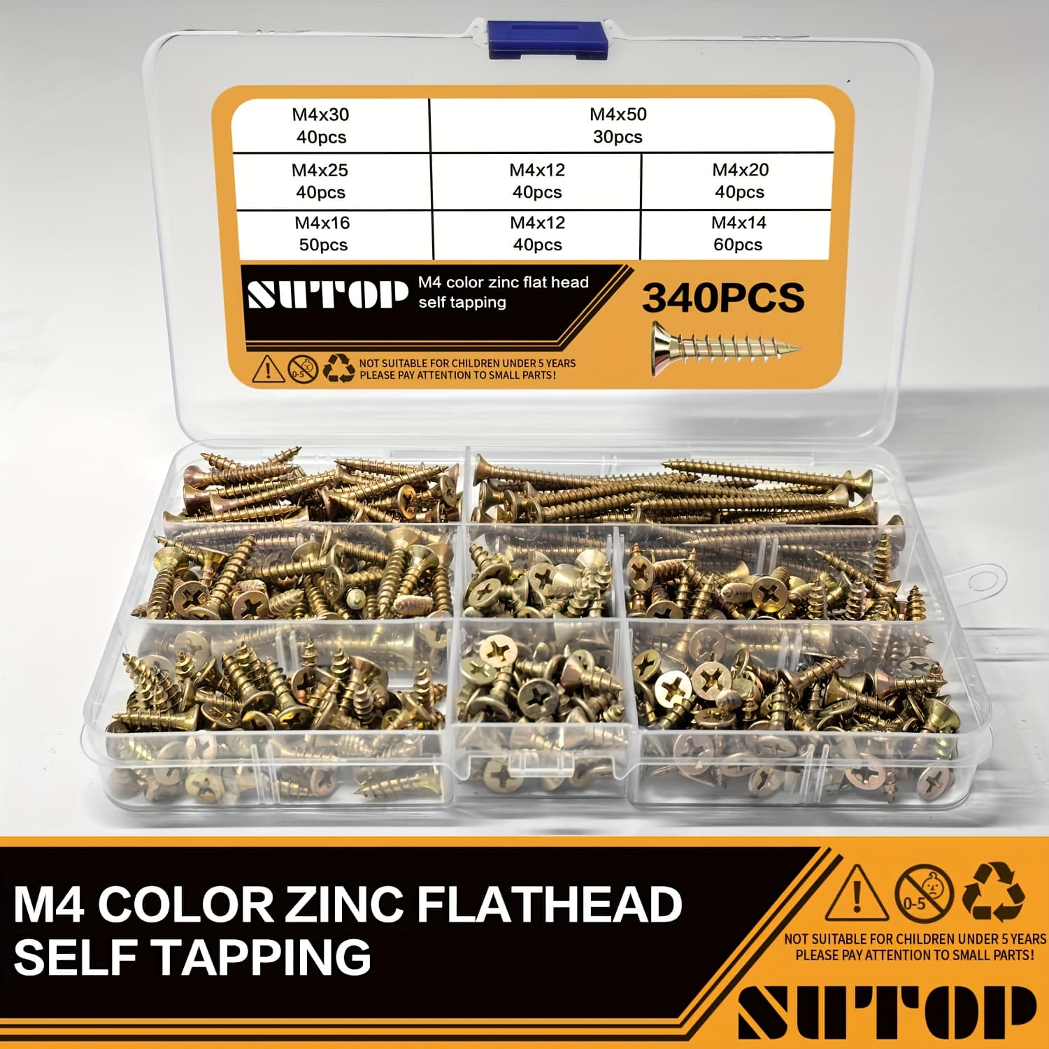 340pcs M3. 5/m4/m5, Pgduck 304 Stainless Steel Fiber Nails Wood Screws Diy Set And Yellow Coating Effectively Protect The Screws From