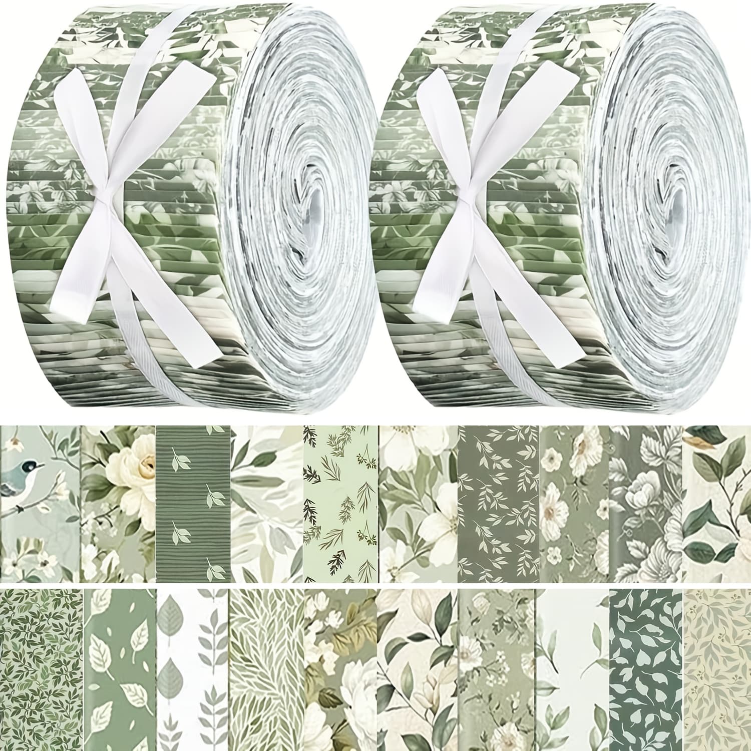 A Set Of 40pcs Of Fabric Measuring 6.5 By 50 Cm (2.55 By 19.7 Inches) Featuring Background With White Flowers. This Collection Is Designed For Crafts, Offering Patterns For Projects
