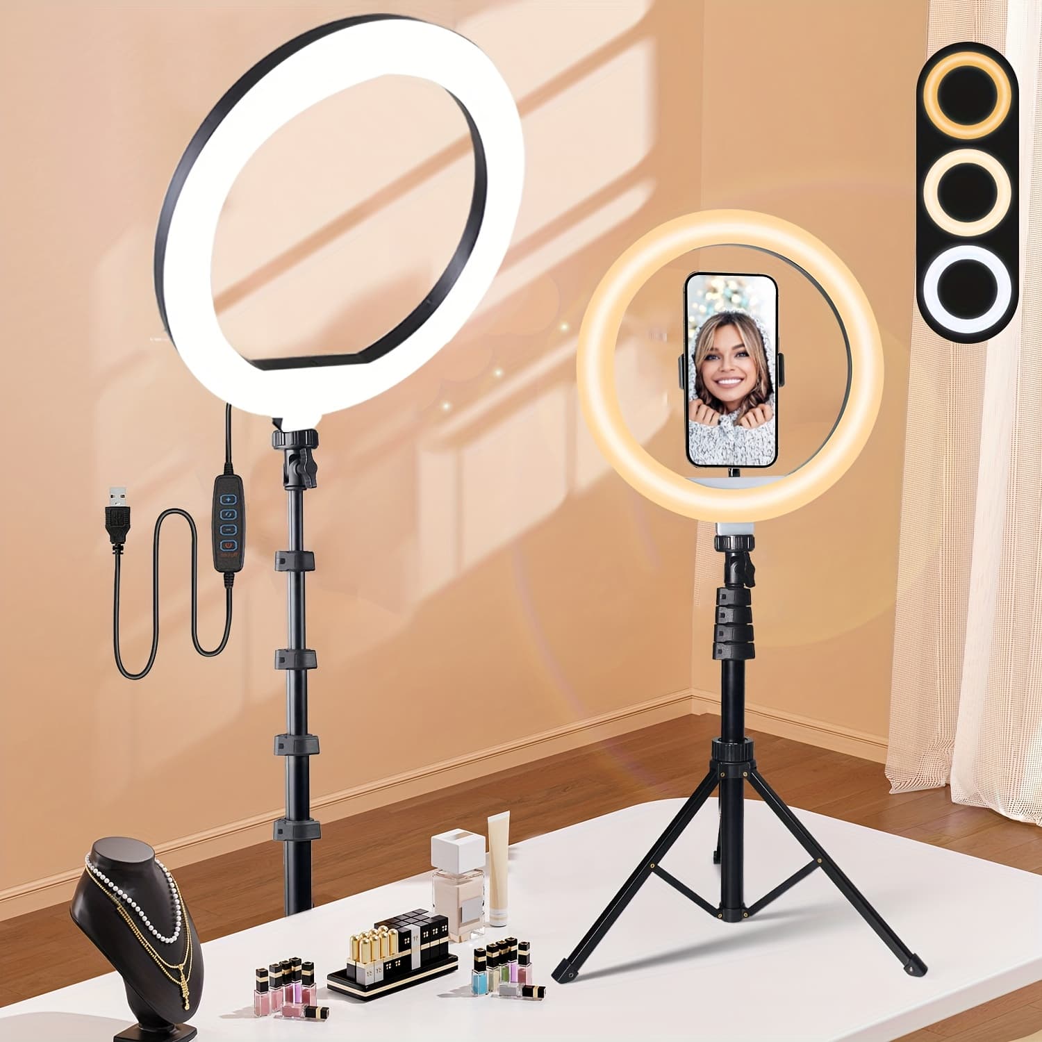 10-inch Featuring A 63-inch Adjustable Tripod And Phone Holder, Ideal For Makeup, Vlogging, Youtube, Tiktok, Zoom, And Live Streaming - An Holiday Gift For Christmas, New Year, And Thanksgiving