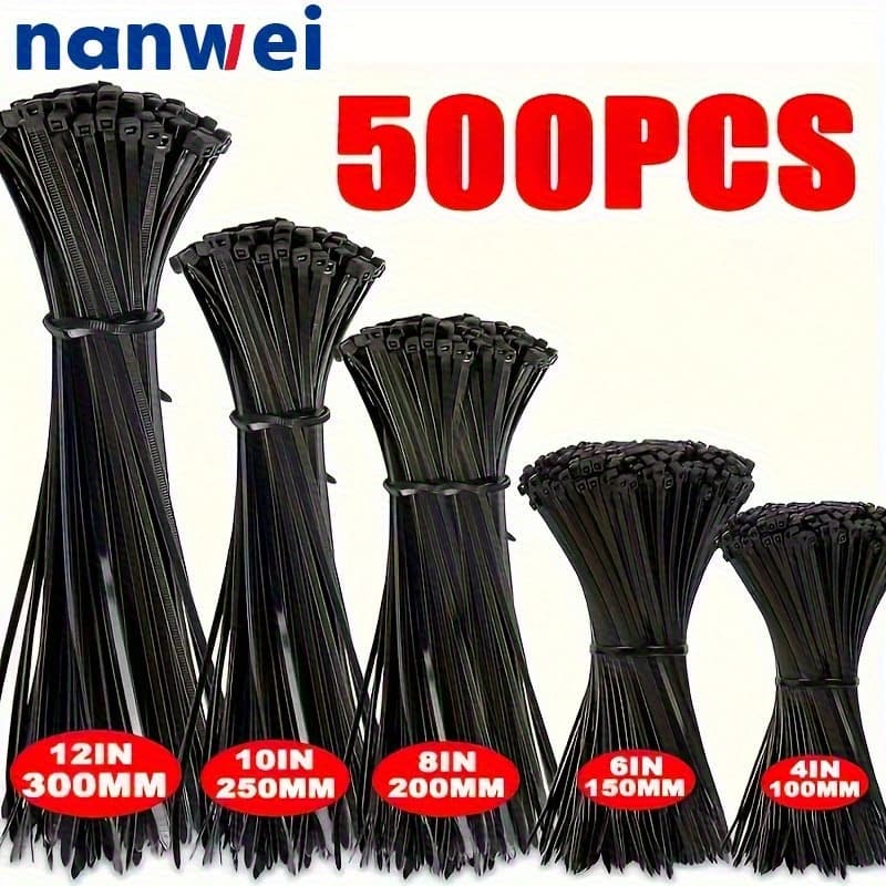 Nanwei 500 Heavy Duty Self-locking Cable Ties - Nylon Zipper Ties Featuring A Safety Locking Mechanism, Offered In Sizes (4x, 6x, 8x, 10x, 12x) Suitable For Electrical, Mechanical, Gardening
