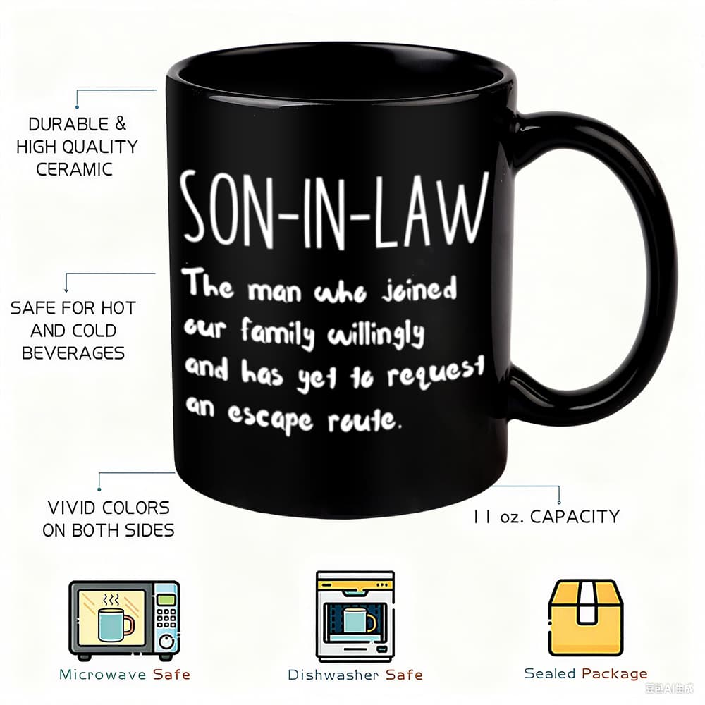 1pc Funny Son-in-law Gift Coffee Mug With "son-in-law" Text & Family Quote - Humorous Wedding/birthday/christmas Present For -in-law, Daily Use Cup For Coffee Or Tea, Ideal Husband-in-law Present