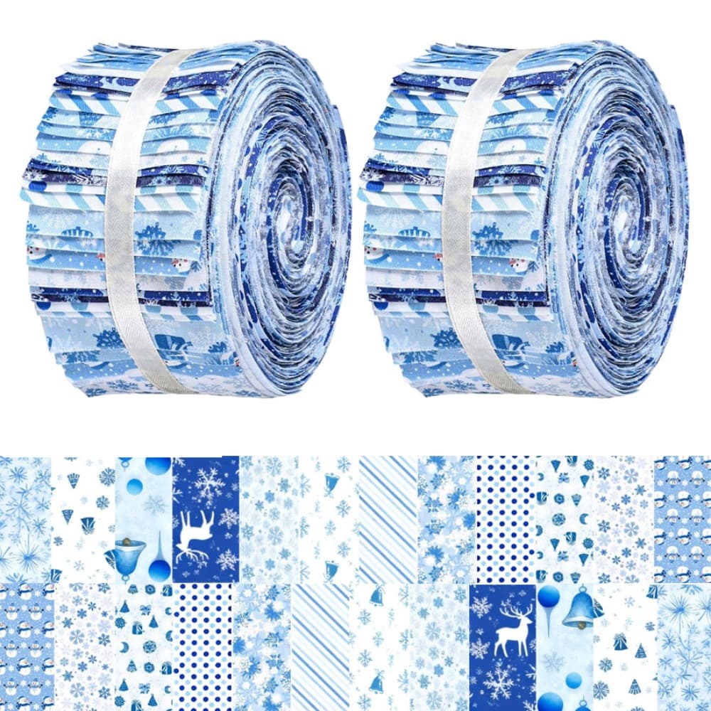 40pcs Winter Christmas Snowflake Fabric Strips - Pre-cut Snowflakes & Reindeer With Snowman - Hand-sewn Diy Quilting Material, Craft Bundles For Cozy Seasonal Crafts (6.5*50cm)