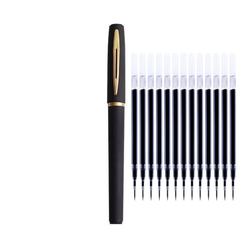 11 Black Neutral Pen Set, Containing 1 Pen + 10 Refills, Large Capacity Neutral Pen, With A 1.0mm Wide Tip, Suitable For Business, Office, Signature, Practice And Daily Writing