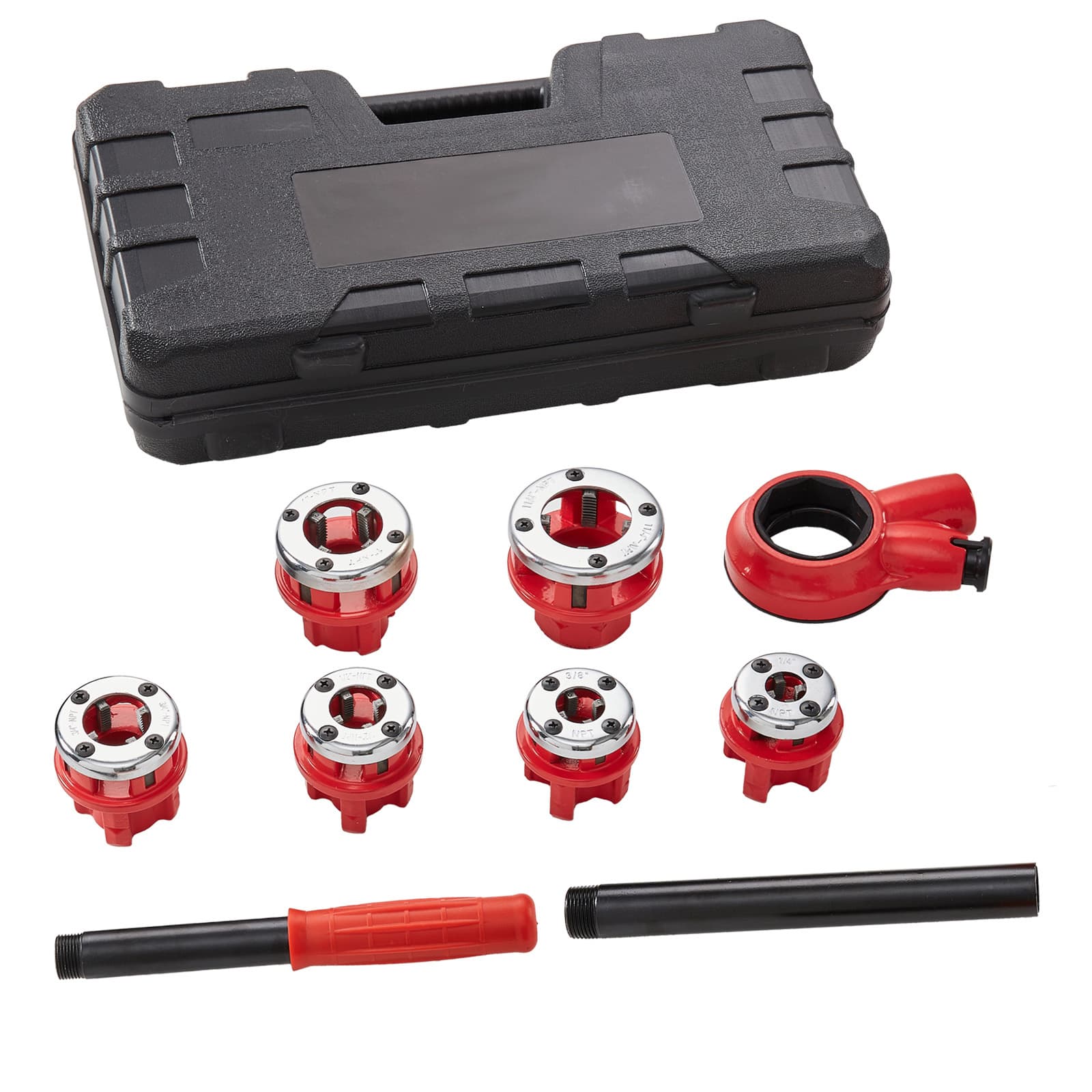 Vevor Ratchet Pipe Kit, 1/4" Npt - 1-1/4" Npt Manual Ratcheting Pipe , Portable Pipe Threading Tool Set With 6pcs Npt Dies, Storage Case For Galvanized Aluminum Iron Copper Pipes