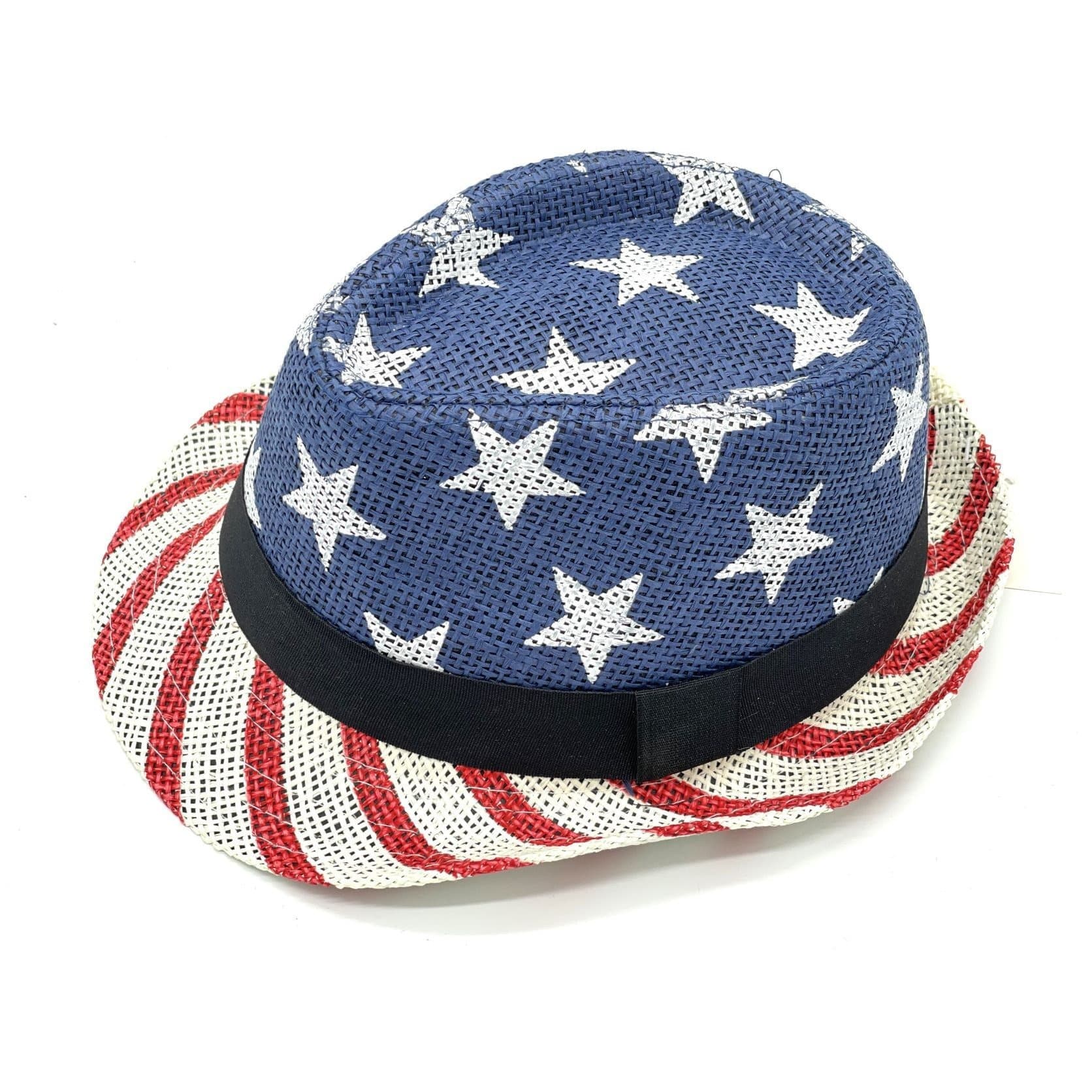 Us Flag Unisex Short Straw Sun Hat Lightweight Breathable Trilby Hats For