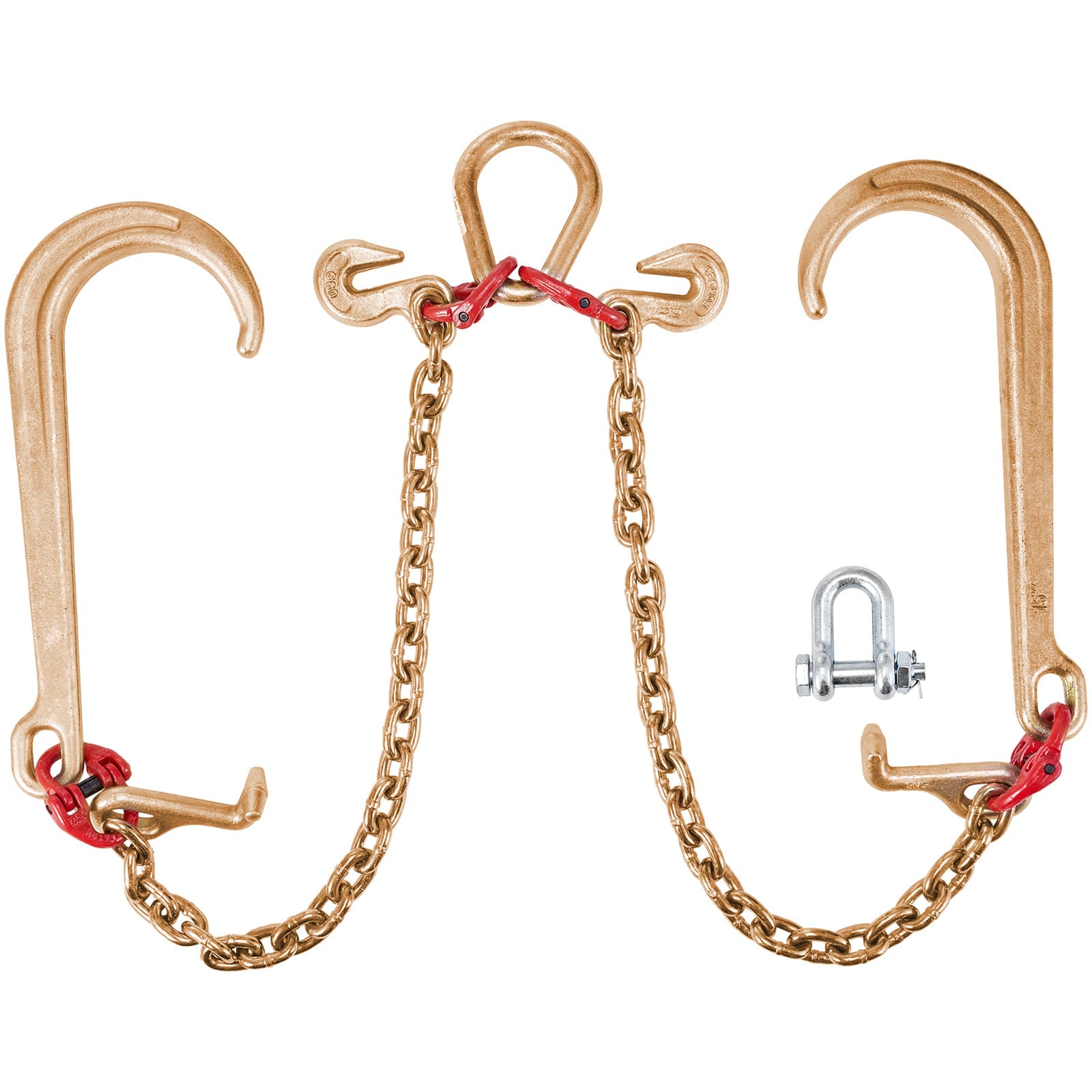 Vevor V Bridle Chain, 5/16 2 Ft Bridle Tow Chain, Grade 80 V-bridle Transport Chain, 9260 Lbs Break Strength With Tj Hooks And Crab Hooks, Heavy Duty Pear Link Connector And Chain Shorteners