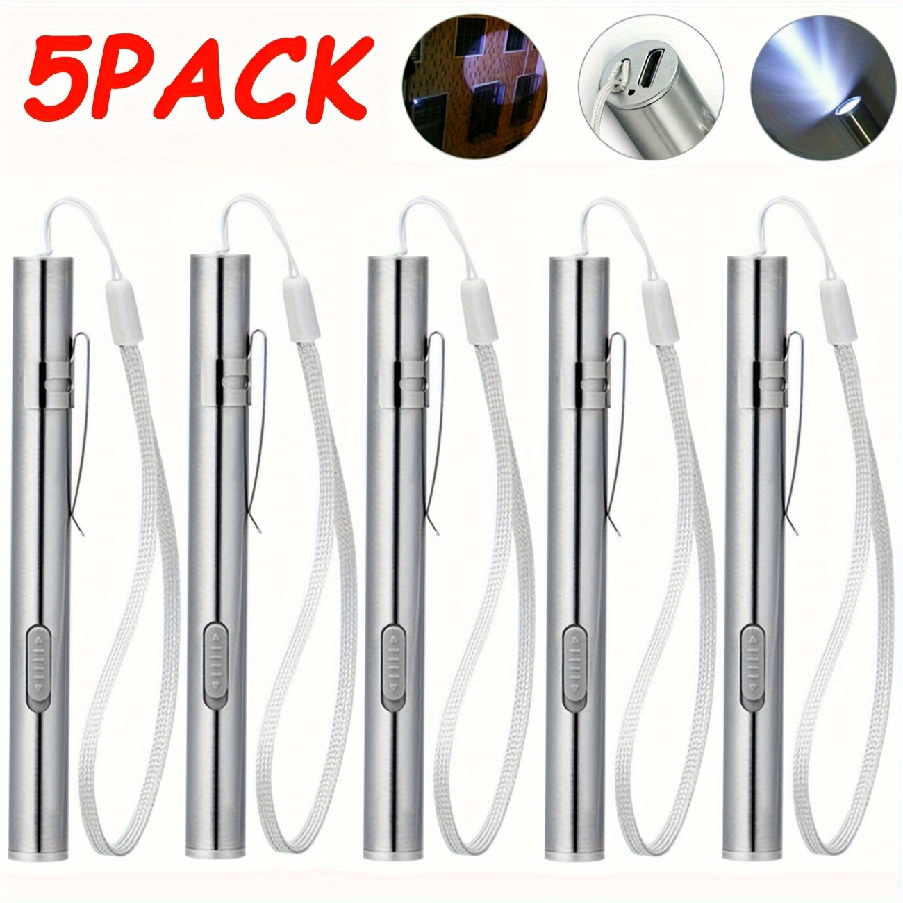 5pcs Pen Light Flashlight With Usb Cable Rechargeable Small Bright Penlight Mini Led Pen Flashlight Pocket Flashlight For Camping Outdoor Work Repair
