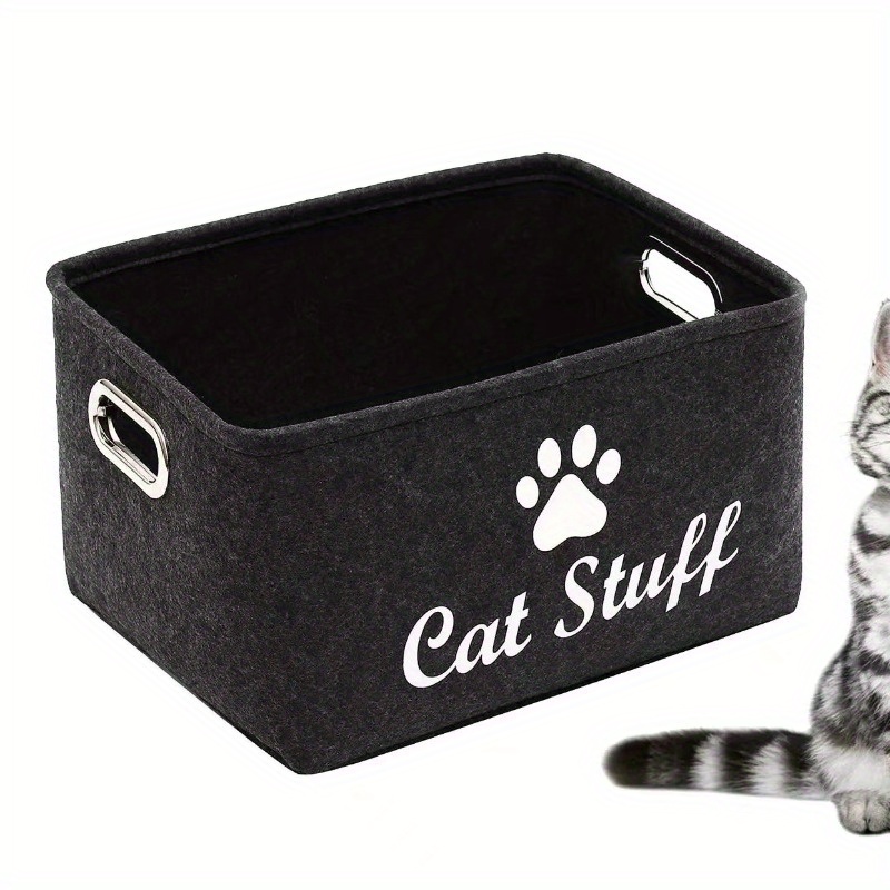 Plush Toy Storage Box Pet Toy Organizer Felt Basket With Iron Handle Storage Bin