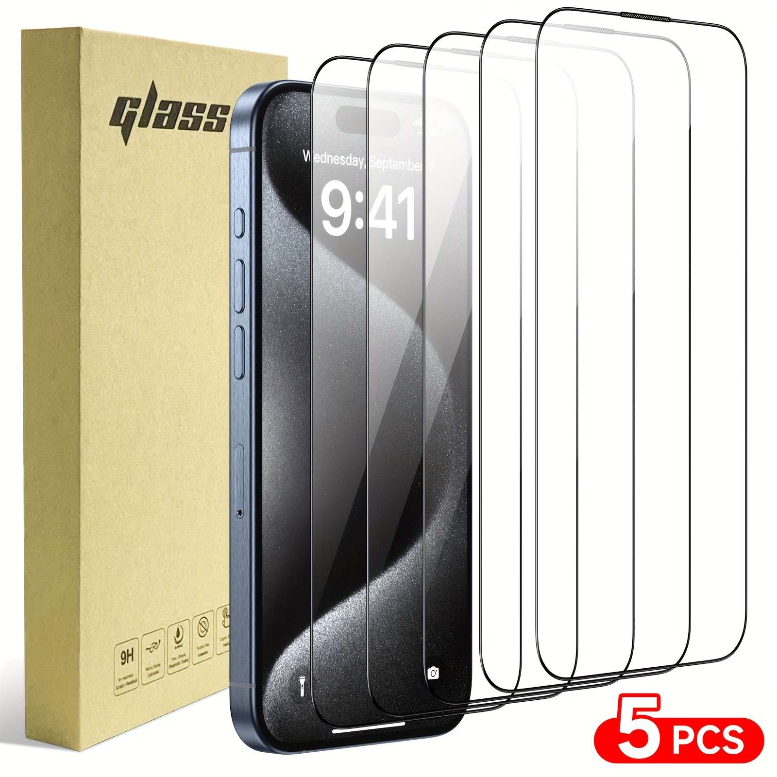 5pcs Tempered Glass Screen Protector With Suitable For Iphone 15pro Max/15plus Series, Ultra-high Definition, 9h Hardness, Scratch And Resistant,