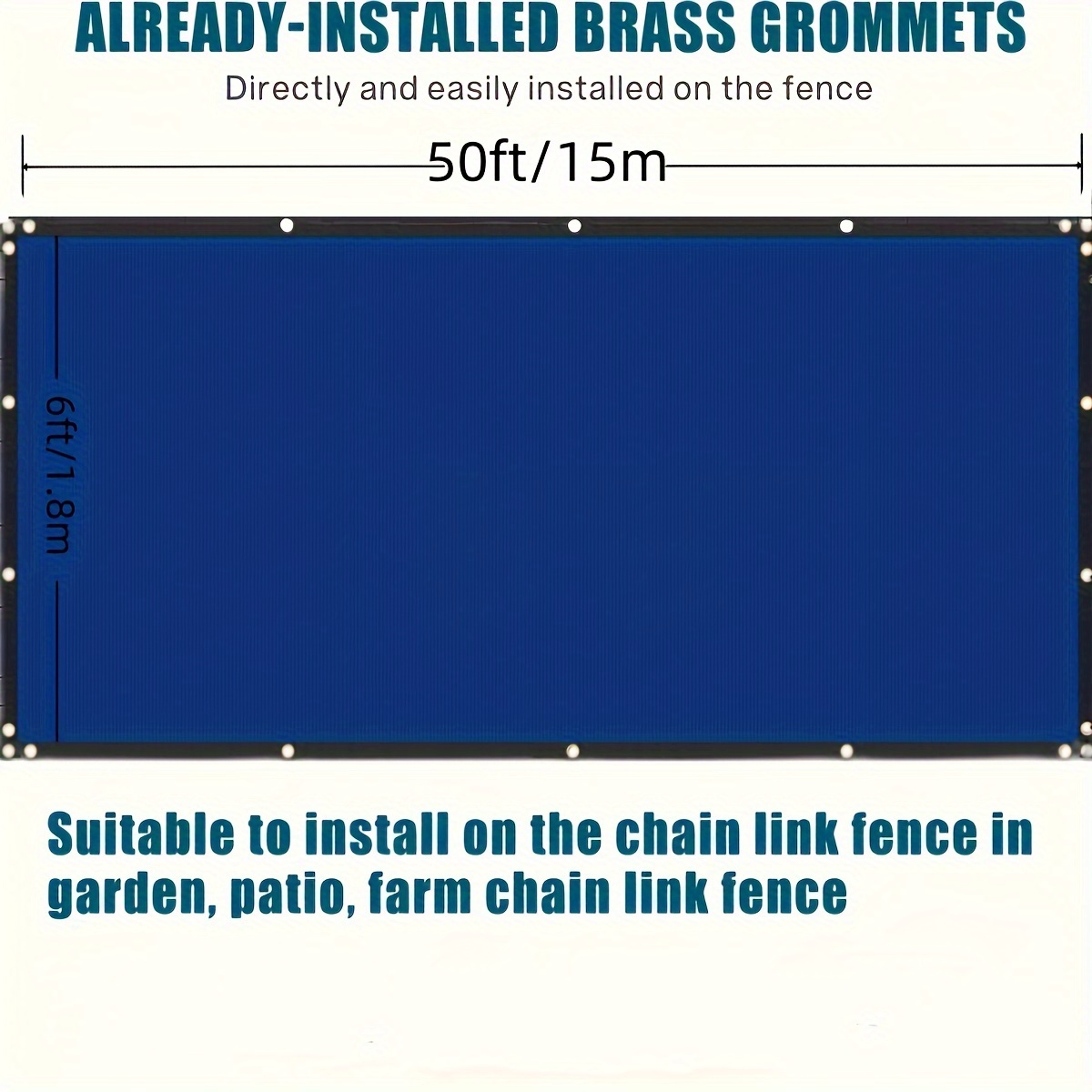 6x50ft Fence Privacy Screen, Heavy Duty Privacy Fence Screen, Outdoor Shade Cloth Mesh Barrier, Cable Zip Ties Included, Blue