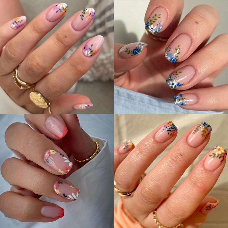 96pcs Square Press On Nails Short - Short Fake Nails Press Ons Artificial Nude Full Cover Glue On Nails Glossy Stick On Acrylic Nails For Women