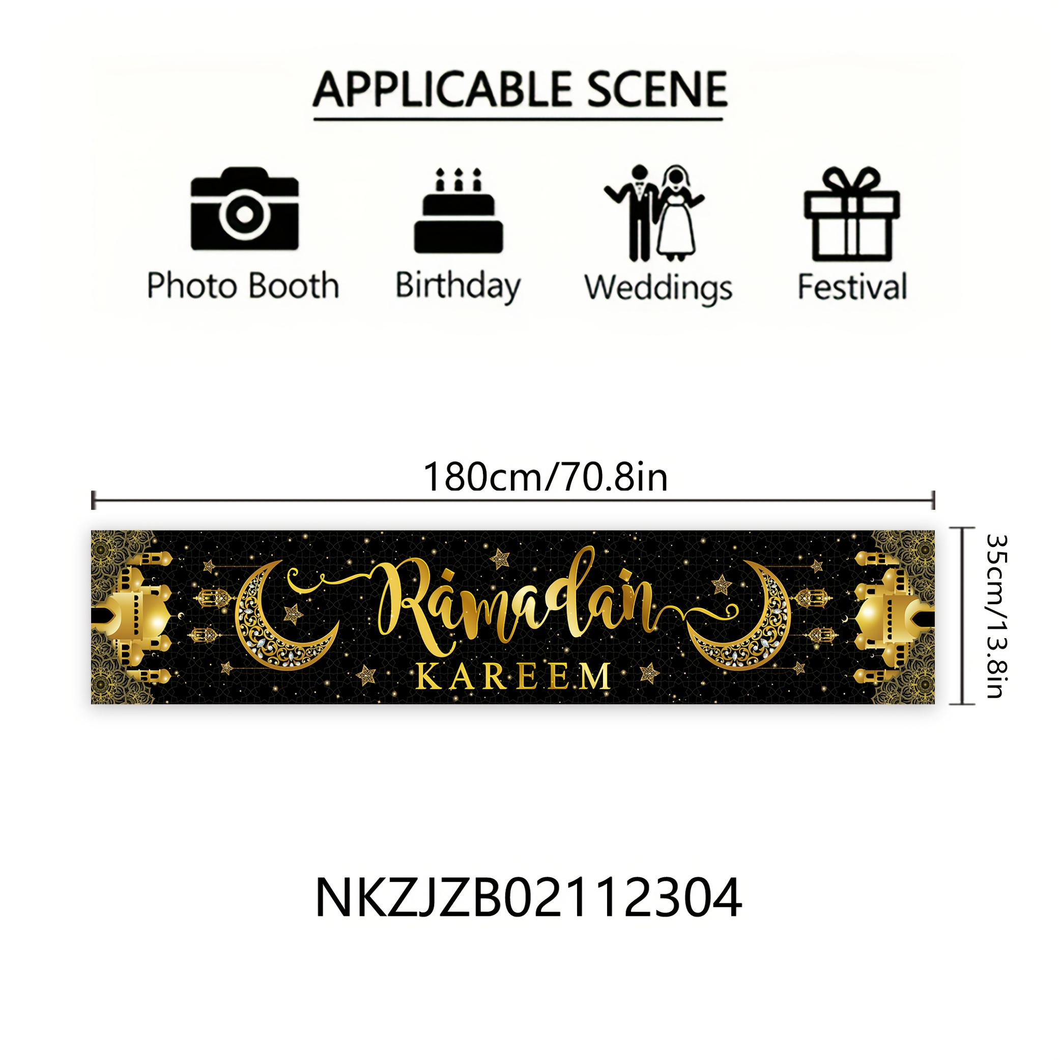 1pc Of Decorative Table Flag For Eid Al Fitr, Measuring 180cm By 35cm, Featuring And Moon Design, Suitable For Eid Al Fitr Celebrations And Festival Parties, Made From Durable