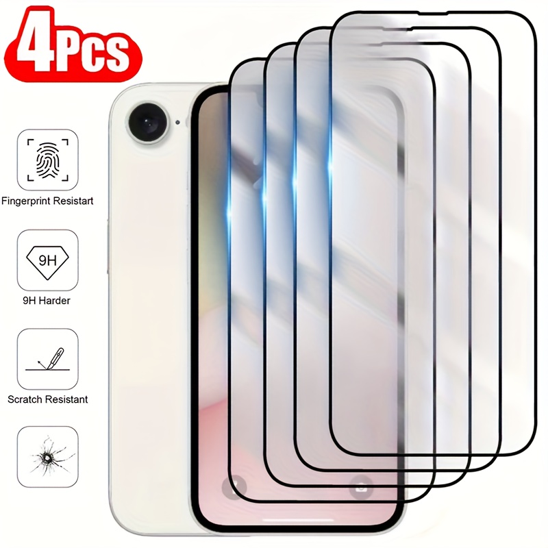 Set Of 4 Tempered Glass Screen Protectors For Iphone 16e 2025, 9h Hd Full Coverage