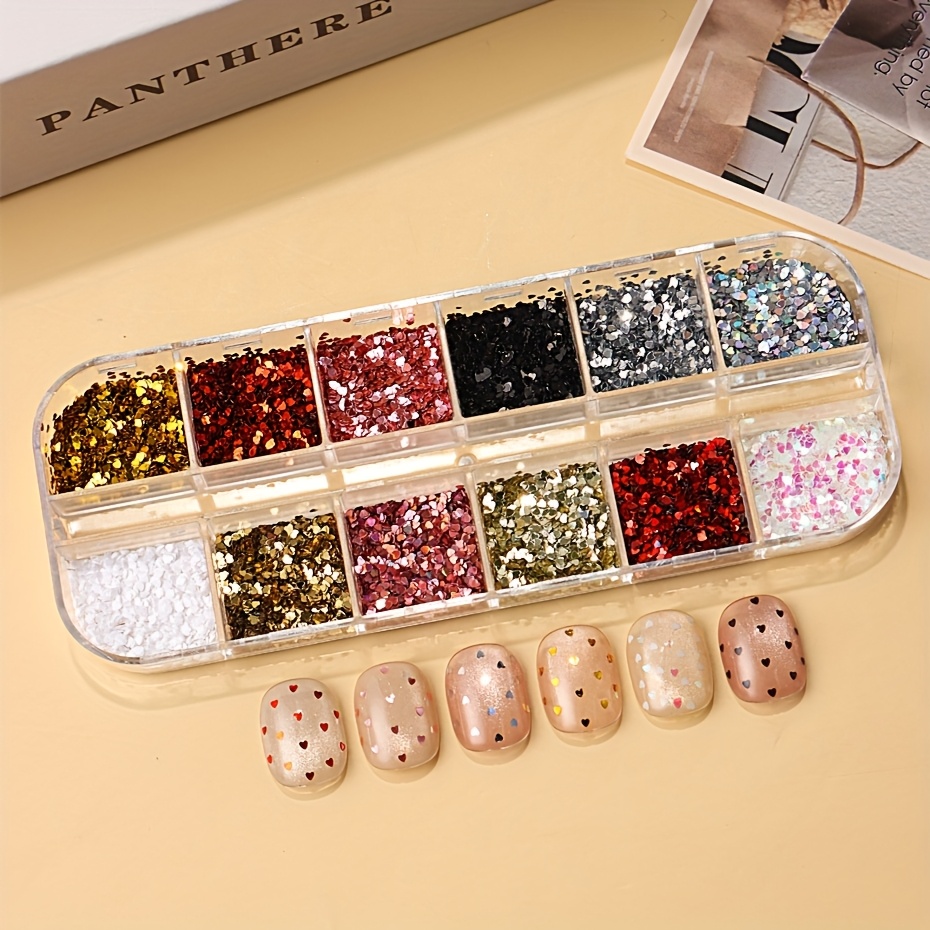 Heart Nail Glitter Sequin Laser Shiny Sparkly Sequin 3d Holographic Golden Silvery Flash Flakes Diy Nail Decorations