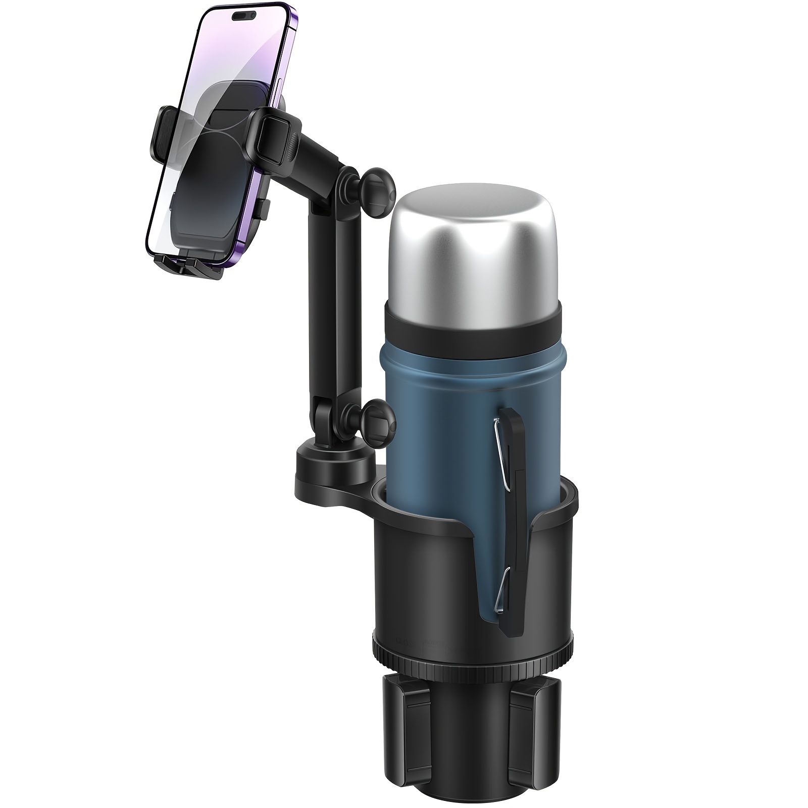 Adjustable Car Cup Holder Extender With A Phone Holder, Compatible With All Iphone Smartphones