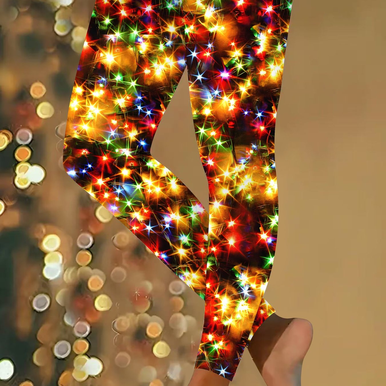 Ladies' Full-length Trousers, Leggings, Festive Design Featuring Snowflake Wine Glasses, Christmas Trees, Starry , And Santa Claus , Perfect For Holiday Workouts And