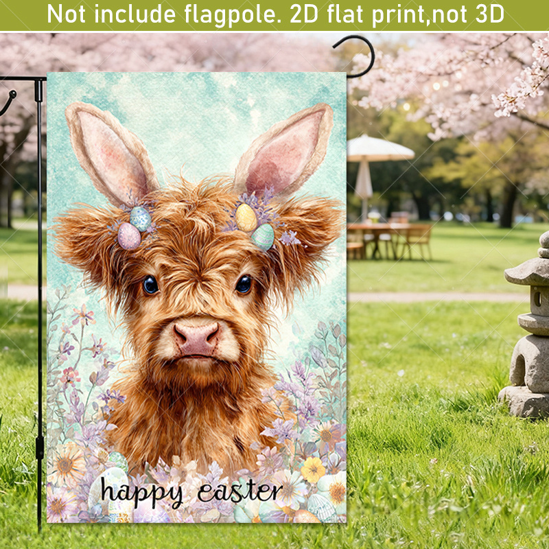 2d Flat, 1pc 2d Flat Double-sided Garden Decoration Flag Cute With Bunny Ears And Pastel Easter Eggs Garden Flag For Spring Celebrations In Your Outdoor Space, 2d Flat