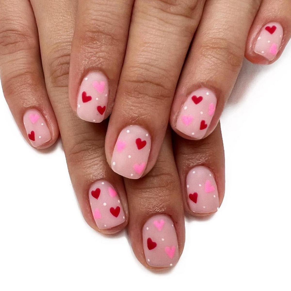 48pcs Set Of Reusable Y2k Pink Base Heart Dot Press-on Nails, Featuring A Delicate And Cute Aesthetic. Glossy Fake Nails A Romantic Vibe, Perfect For A 's Day Look For Women